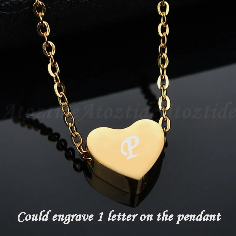 Atoztide Women Engraved 1 Capital Letter Heart Choker Necklace Custom Charm Stainless Steel Gold Color Chain Love Necklace Gift