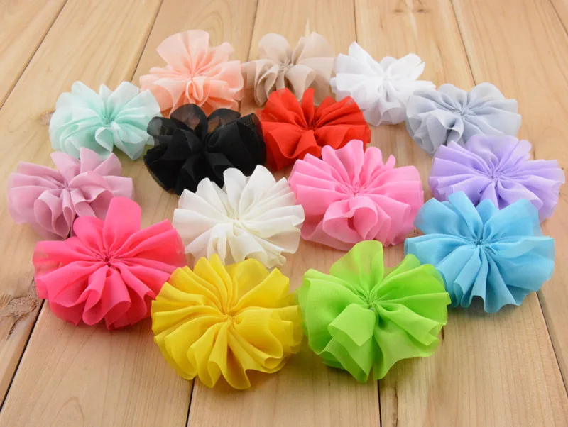 120pcs/lot 7CM DIY Solid Chiffon Ballerina Hair Flower For Girl Accessories Artificial Fabric Flowers