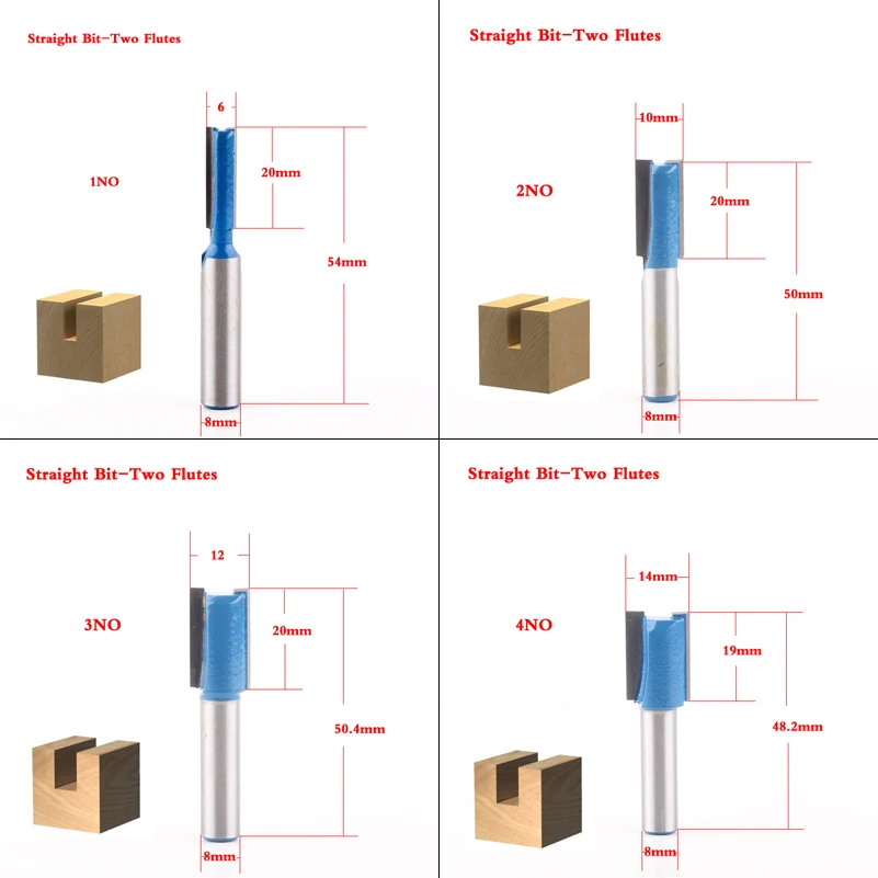 1pcs 8mm Shank wood router bit Straight end mill trimmer cleaning flush trim corner round cove box bits tools Milling Cutter