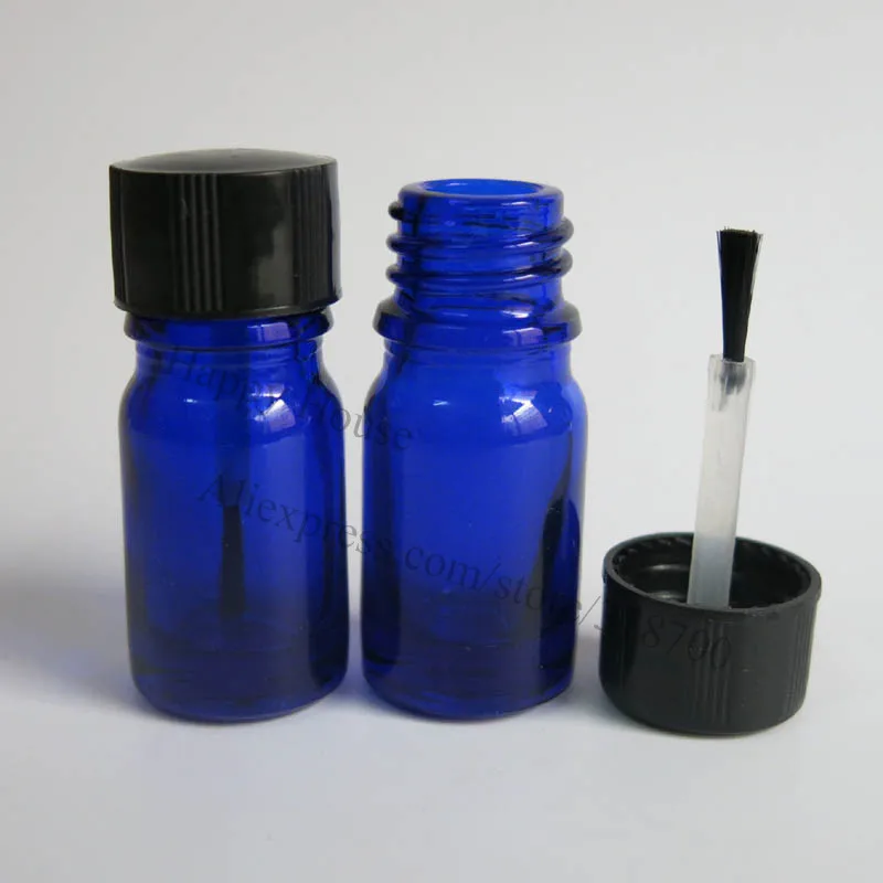 500 x 5ml Mini Cobalt Blue Glass Nail Polish Bottle, 5cc Small Glass Essential Oil Bottle With Brush Cap