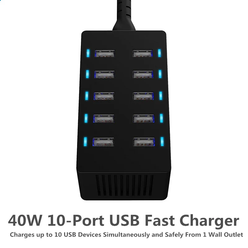 Go2linK Universal 10 Ports USB Fast Charger Multi Ports DC 5V 8A Pro Power Adapter for iPhone Android P10 Lite S8 Plus