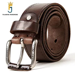 FAJARINA Top Quality Unique Retro Styles Leather Cover Pin Belts for Men Jeans Mens Pure Geunine Leather 3.8cm Width N17FJ287