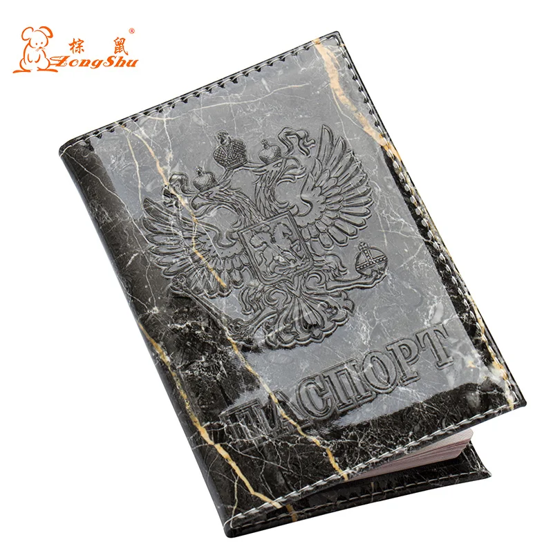 Black marble convenient PU Leather Double-headed eagle passport holder passport case multifunctional travel clip with travling