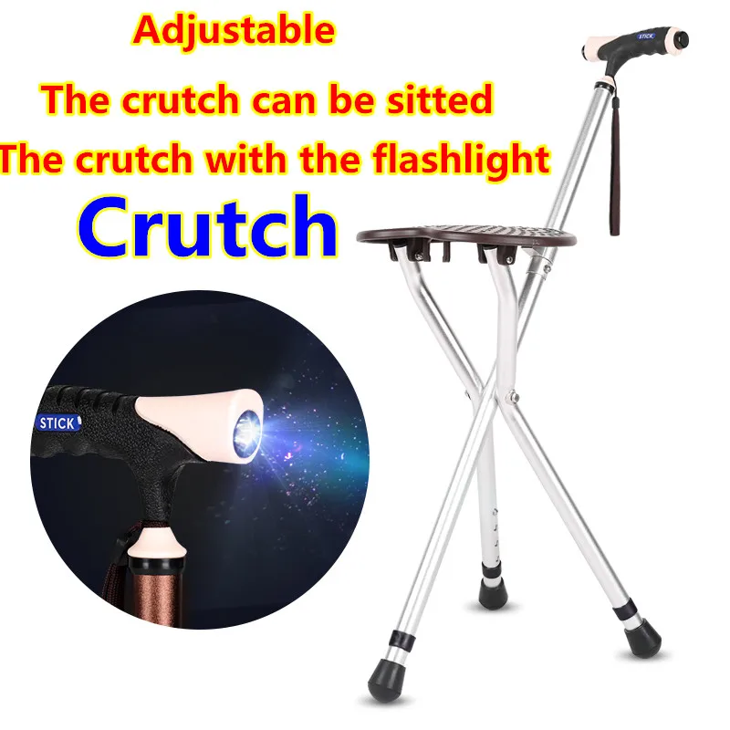 Useful Seat function  Aluminum alloy flashlight  height  crutch Non-slip crutch for disabled,elderly