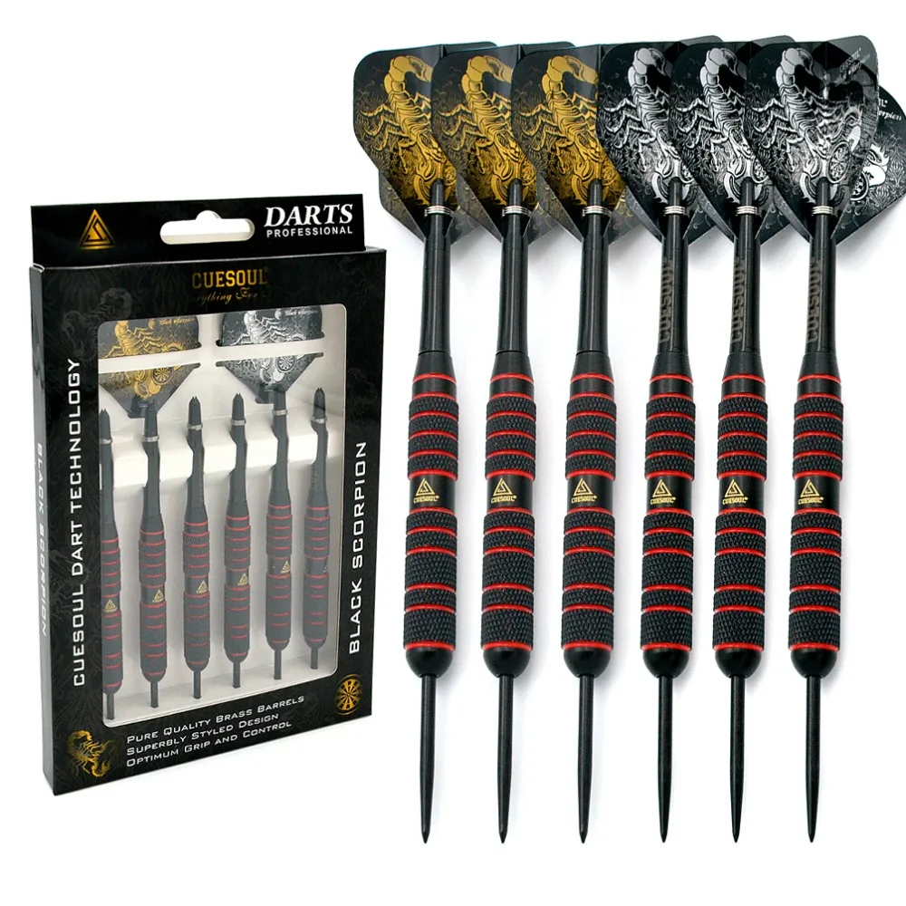 

CUESOUL Red 20g/22g/24g Steel Tip Black Coated Brass Dart Set - Pack of 6 Pcs