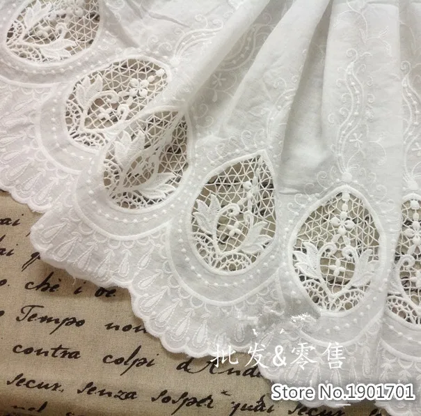 White Stereo embroidery lace cotton cloth lace fabric white 130cm DIY doll clothing skirt material