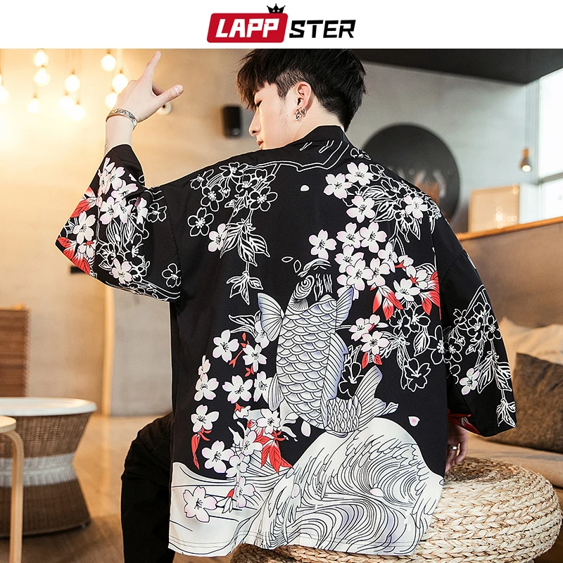 LAPPSTER Summer Kimono Jacket Fish 2023 Men Colorful Japanese Streetwear Wind Breaker Hip Hop Cardigan Spring Jacket Open Stitch