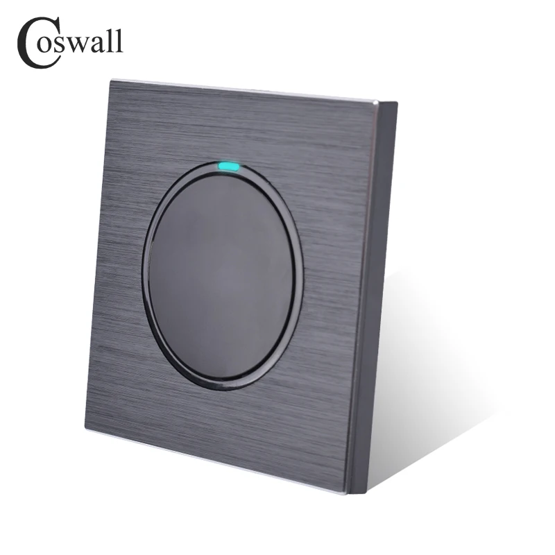 Coswall 1 Gang 2 Way Random Click On / Off Pass Through Wall Light Switch Switched LED Indicator Black / Silver Aluminum Panel