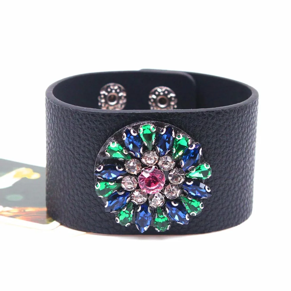 TOTABC Rhinestone Leather Bracelet Jewelry Hand Chain Simple All-Match Wide Wrap Bracelet Femme New Hand Jewelry