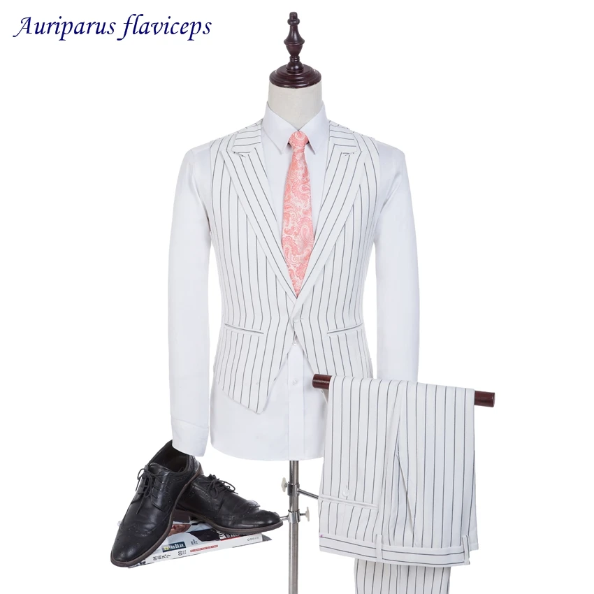 2025 Man Suits Striped Fabrics Groom Tuxedos Groomsman Suit Custom Made Business Suit As Wedding Suit(Jacket+pants+vest)