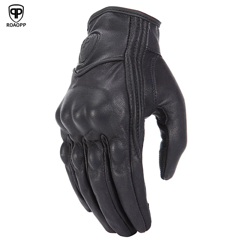 ROAOPP Retro Pursuit Real Leather Motorcycle Gloves Touch Screen Men Women Motocross Waterproof Electric Bike Gloves Moto Glove