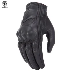 ROAOPP Retro Nastreven Real Lederen Motorhandschoenen Touch Screen Mannen Vrouwen Motocross Waterdichte Elektrische Fiets Handschoenen Moto Handschoen