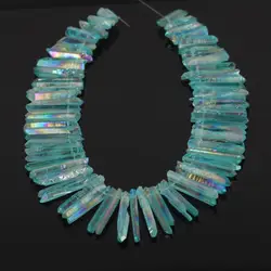 Aqua Blue AB Crystal Points Spikes Pointers,Titanium Quartz Sicks Pendant Beads Strand Jewelry 4-6x35-45mm