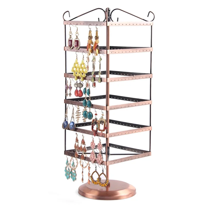 288 Holes Brown Metal Jewelry Display Shelf Square Revolving Earring/Necklace Showcase Rack Stand Holder