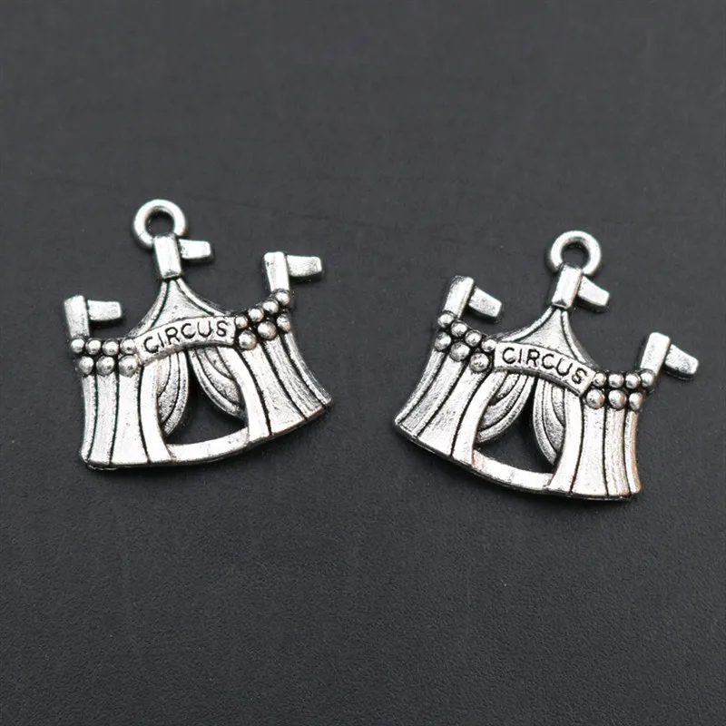 WKOUD 10pcs Silver Color Circus Tent Charm Hip Hop Necklace Bracelet DIY Metal Jewelry Alloy Pendant 22*21mm A626