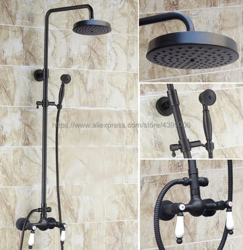 Oil Rubbed Bronze Wall Mount Shower Set Faucet Double Handle with Handshower Bathroom Shower Mixer Tap Brs476