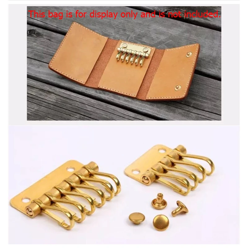 1 x Solid Brass metal key snap hook key holder Key Row Rivet Hook Keyring Organizer Holder Leather Craft Key case purse Hardware