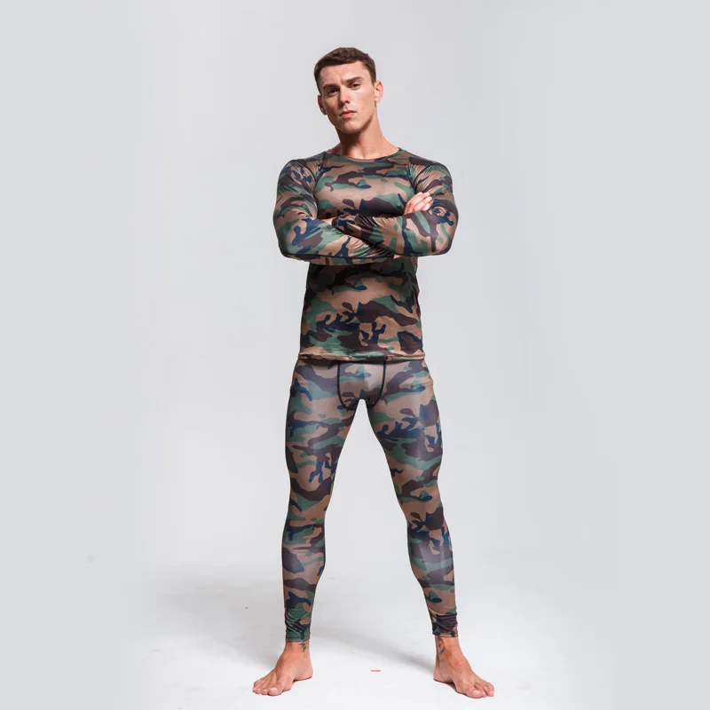 Camouflage suit  Men\'s Thermal Underwear Quick-drying Sportswear  Long johns Winter Thermal Underwear Rashgard Male  Sport suit