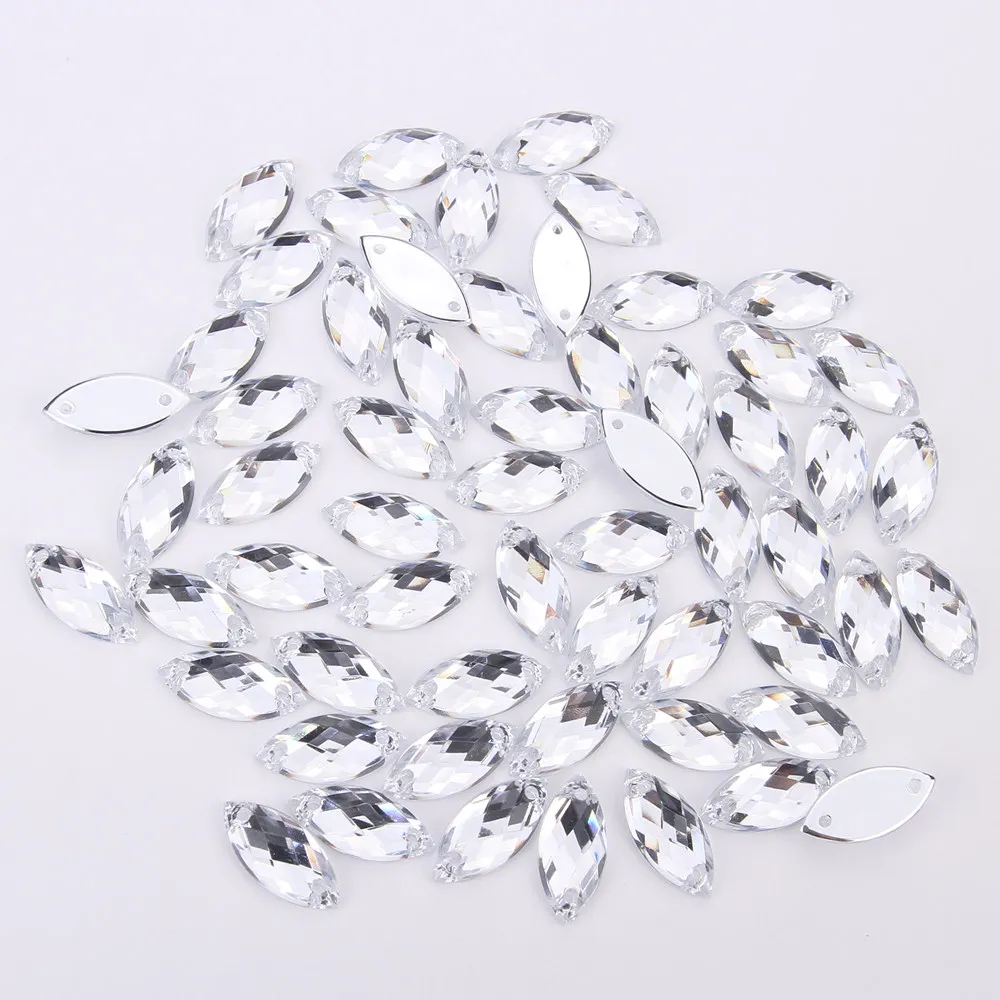 5*10mm/7*15mm/9*20mm Sewing Acrylic Rhinestone Horse Eye Flatback Transparent Crystal Beads For DIY Clothes 17 colors choose