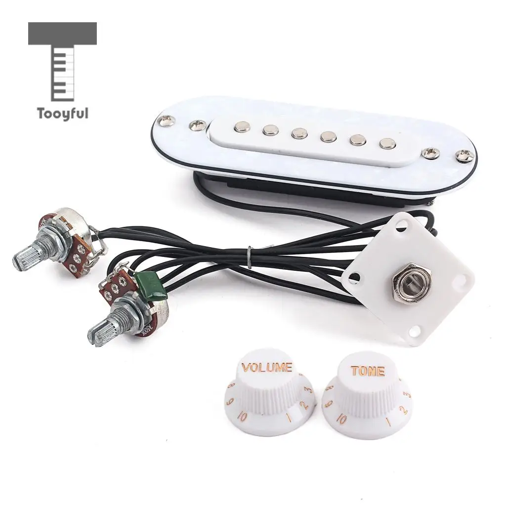 Tooyful 1 Set Prewired 52mm Bridge Pickup with White Pearl Pickguard Volume Tone Knob for Electric/Acoustic/Classical Guitar