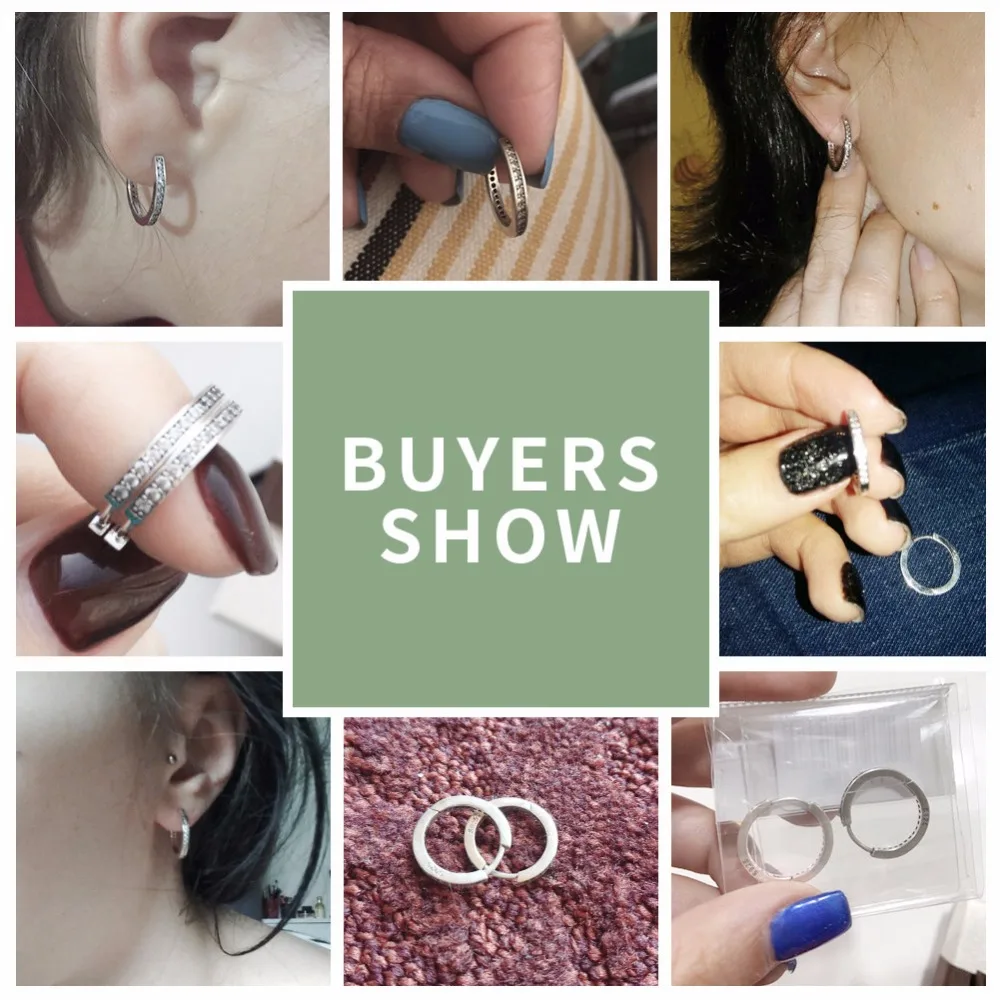 BAMOER 925 Sterling Silver CZ Simple Female Hoop Earrings Jewelry for Women Sterling Silver Jewelry PAS456 image 5