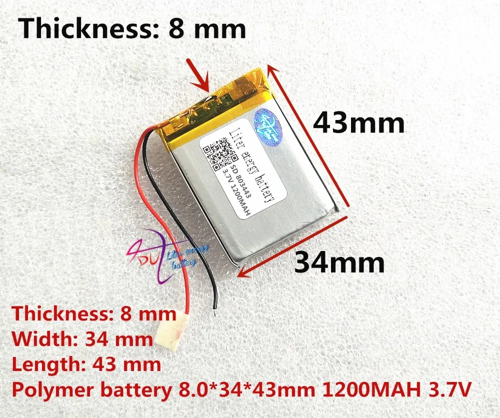 Liter energy battery MP3 battery 3.7V polymer lithium battery 803443 1200MAH GPS navigation mobile power battery game machine