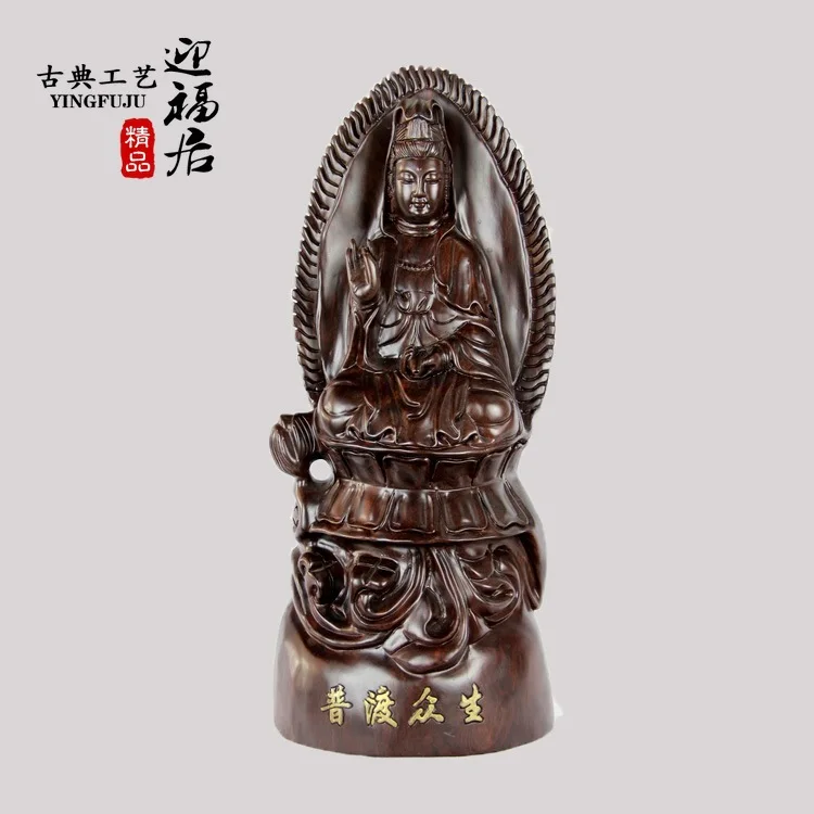 Ebony wood carving handicraft wooden red points Guanyin Buddha boutique Wenwan Home Furnishing wooden jewelry ornaments