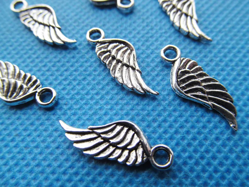 30pcs 8mmx21mm Antique Silver tone Cabinet Cute Single Angel Wing Bracelet Pendant Charm/Finding,DIY Accessory Jewellery Making