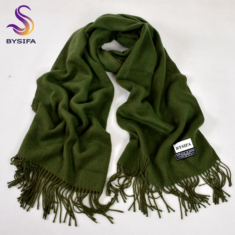 [BYSIFA] New Winter Ladies Army Green Pashmina Scarves Shawls Fashion Trendy Tassel Women Luxury Cashmere Pashmina Scarves Wraps