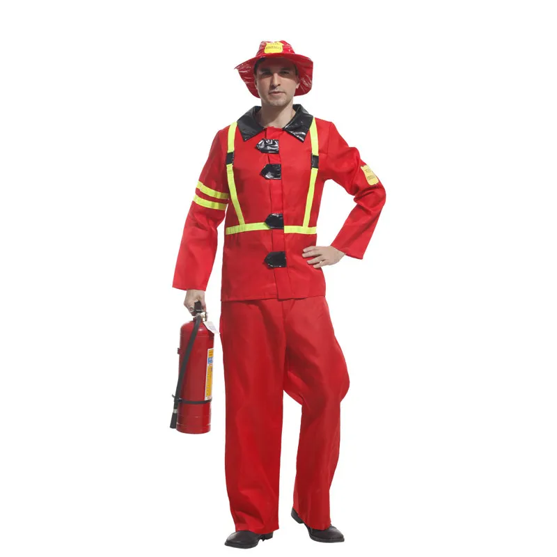 Red Adult Men Fireman Costume Christmas Carnival Halloween Masquerade Party Fancy Dress Firefighter Fire Fighter Cosplay Clothes