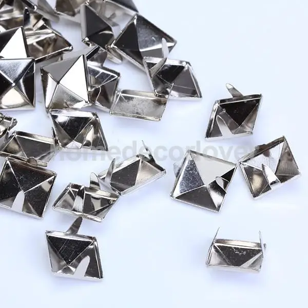 100pcs 12mm Square Pyramid Studs Spots Punk Rock Spike Studs Leathercraft silver