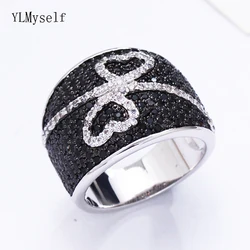 Lovely black and white ring aaa zirconia stones heart design nice jewelry finger rings for women