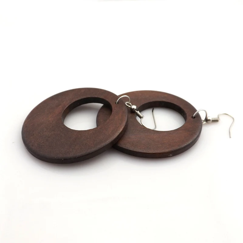 Wholesale 12 Pairs Coffee Color 50mm Hollow Wooden Earrings Bohemian Drop Earrings