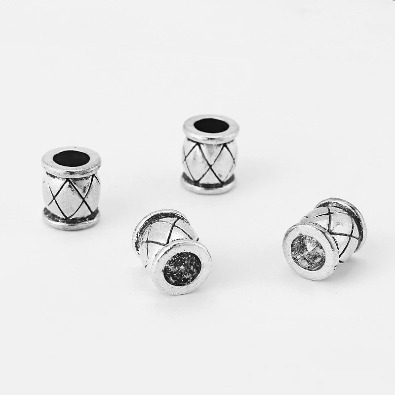 10pcs Antique Sliver Tone Beads Tube Carved Rhombus Slider Spacer for 6.5mm Round Leather Cord Bracelet Making