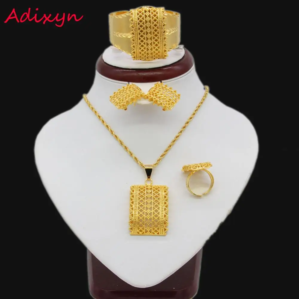 

Ethiopian Bridal Jewelry set Gold Color Necklace/Earrings/Pendant/Ring/Bangle African/Dubai/Ethiopia/Nigeria/Arabic Women Gifts