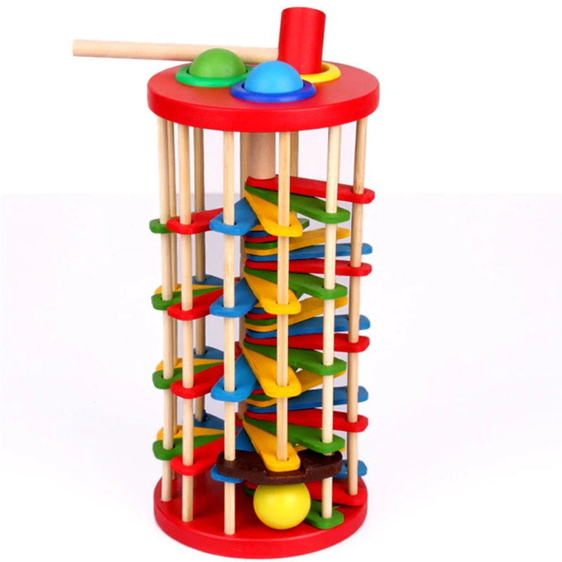 Montessori Toys Educational Wooden Toys for Children Early Learning Caterpillar Eats Roll Wood Tower with Hammer Knock Games