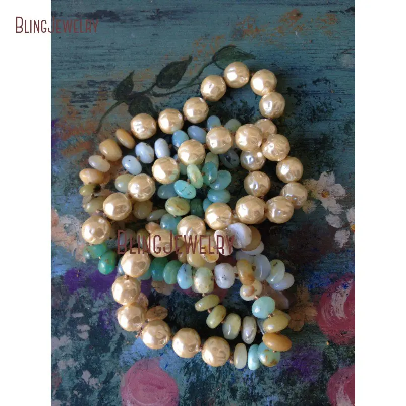 

Boho chic Knot Pearl and Amazonite Beads Necklace Layering NM23768