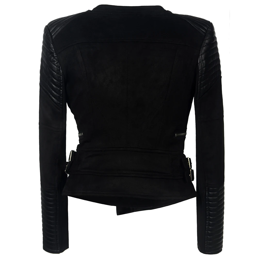 Veste de motard à manches longues en faux cuir PU pour femme, manteau de moto en daim pour femme, fermeture éclair, style punk et urbain