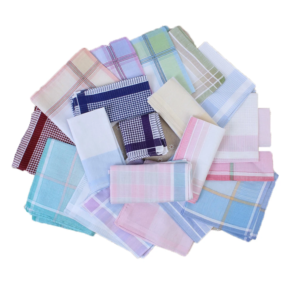 

12Pcs Striped Plaid Handkerchief Cotton Printing Hanky Men's Business Pocket Square Towel 29*29CM Wedding Hankies10