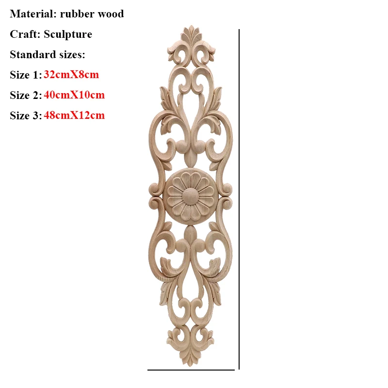Unpainted Wood Oak Carved Wave Flower Onlay Decal Corner Applique for Home Furniture Decor Decorative Wood Carved Long Applique