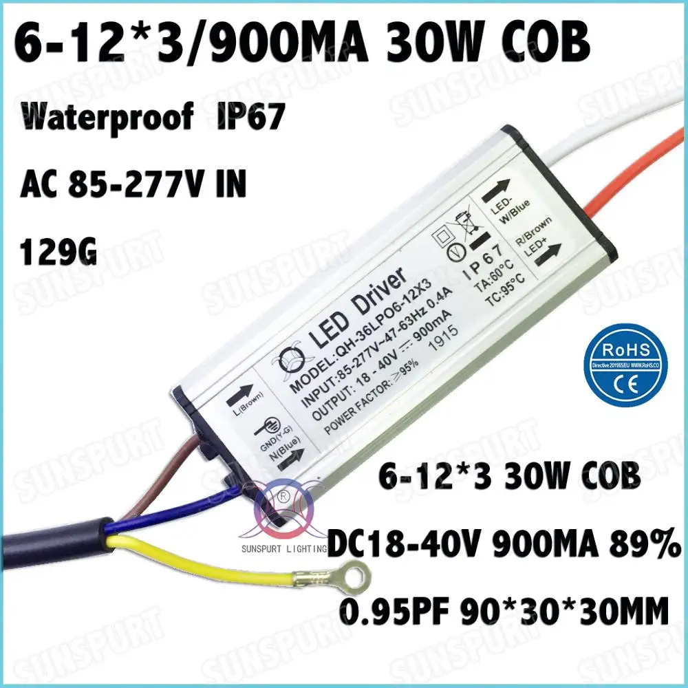 IP67 PF5-100W LED Driver 10W 2-3Cx3B 6-12 Series 20W 30W 40W 50W 60W 70W 80W 100W  0.6-3A DC5-40V Constant Current Free Shipping