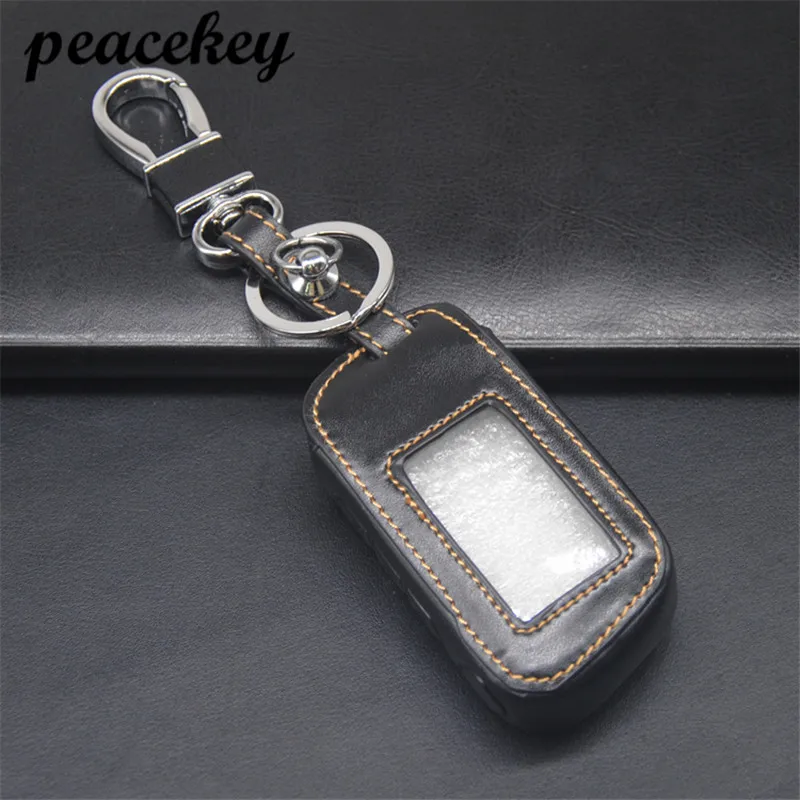 Genuine Leather A93 Car Key Case cover for Starline A39 A63 Two Way Car Alarm Remote Controller A93 LCD Transmitter KeyChain