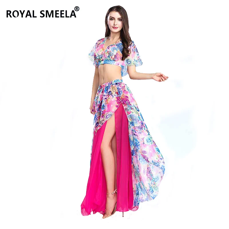 Sexy Belly Dancing Top Skirt Set Belly Dance Costumes Printed Crop Top Skirt Belly Dance Practice Clothes Dance Outfits -ZH8809