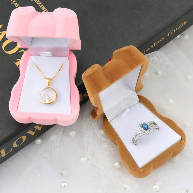 1 piece lovely Velvet gift box cute bear jewelry box wedding ring box Necklace Ring Case Earrings Holder for jewelry display