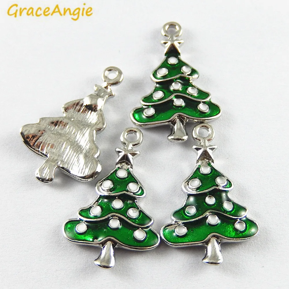 10PCS Green Enamel Small Christmas Tree Charms Wholesale Christmas Deco Handmade Crafts Necklace Pendant Accessory Jewelry