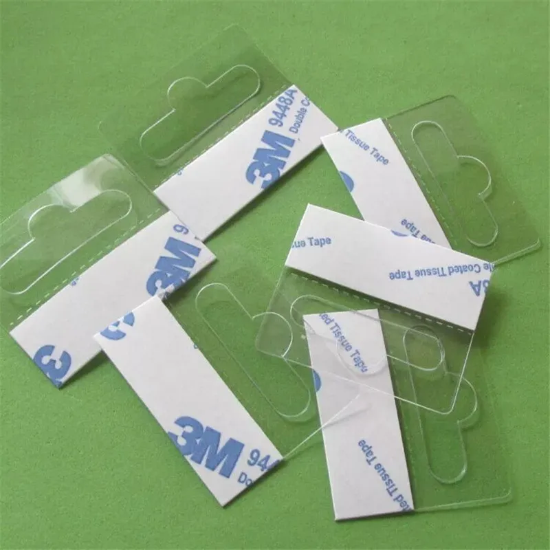 

Self-adhesive Merchandising Hang Tabs Hole Bulk, box bag package PET PVC hangers peghook, plastic display reinforced tag LX1092