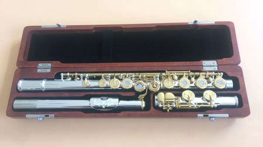 

Excellence 16 open hole flute C Key silver plated body Golden key Great tone