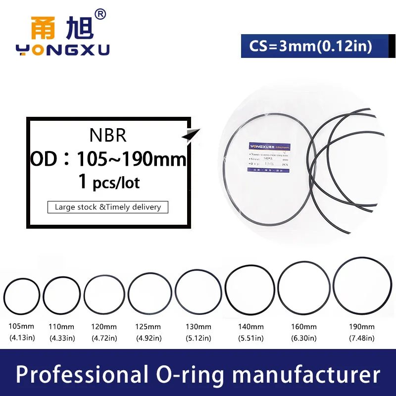 Rubber Rings NBR Sealing O-Ring CS3mm OD105/110/120/125/130/140/145/150/160/170/180/190*3mm Nitrile Seal Gasket Oil Washer.-.