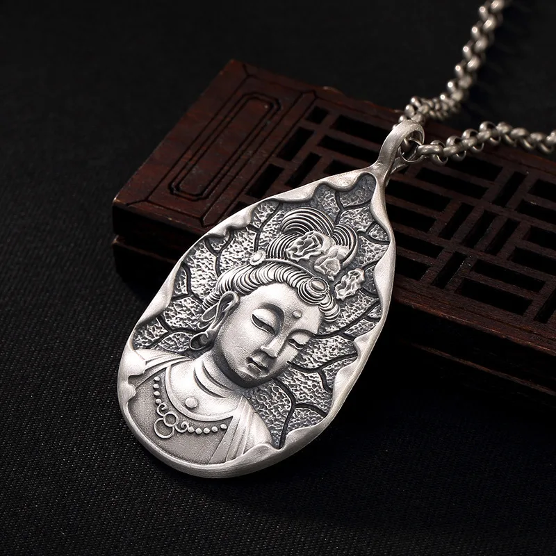 999Silver South No Great Wisdom Manjusri Bodhisattva Hollow Pure Silver Retro Solid Men and Women Hanging Wholesale