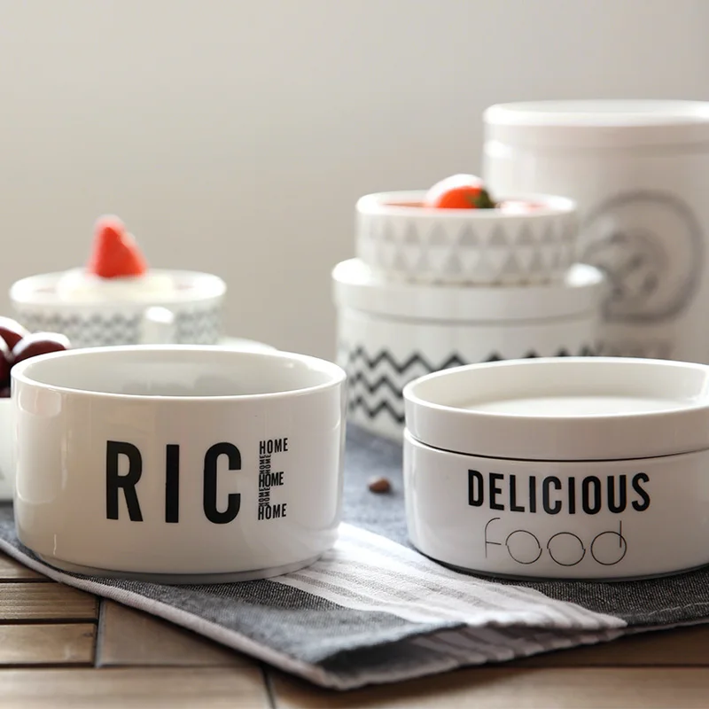 Brand Ceramic Bowls European Style Fruit Rice Soup Small Bowl Cute Letters Printed Simple Under Glazed Porcelain 1 Piece Cutlery